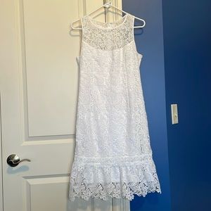 White House black market white sleeveless lace dress